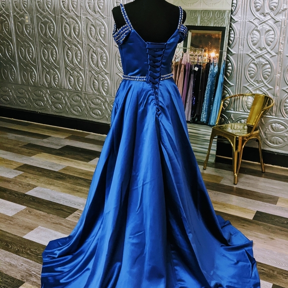 NWOT Royal Blue Corset Gown w/ Beading - Picture 2 of 2